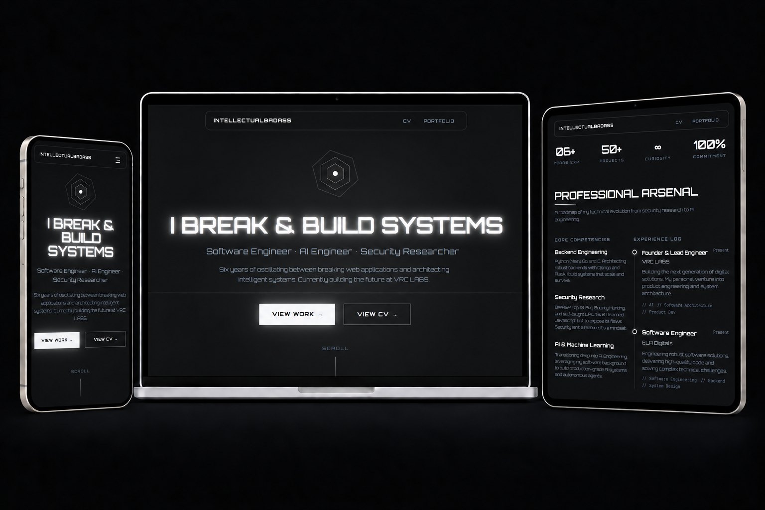 Intellectual Badass website on laptop, tablet and phone