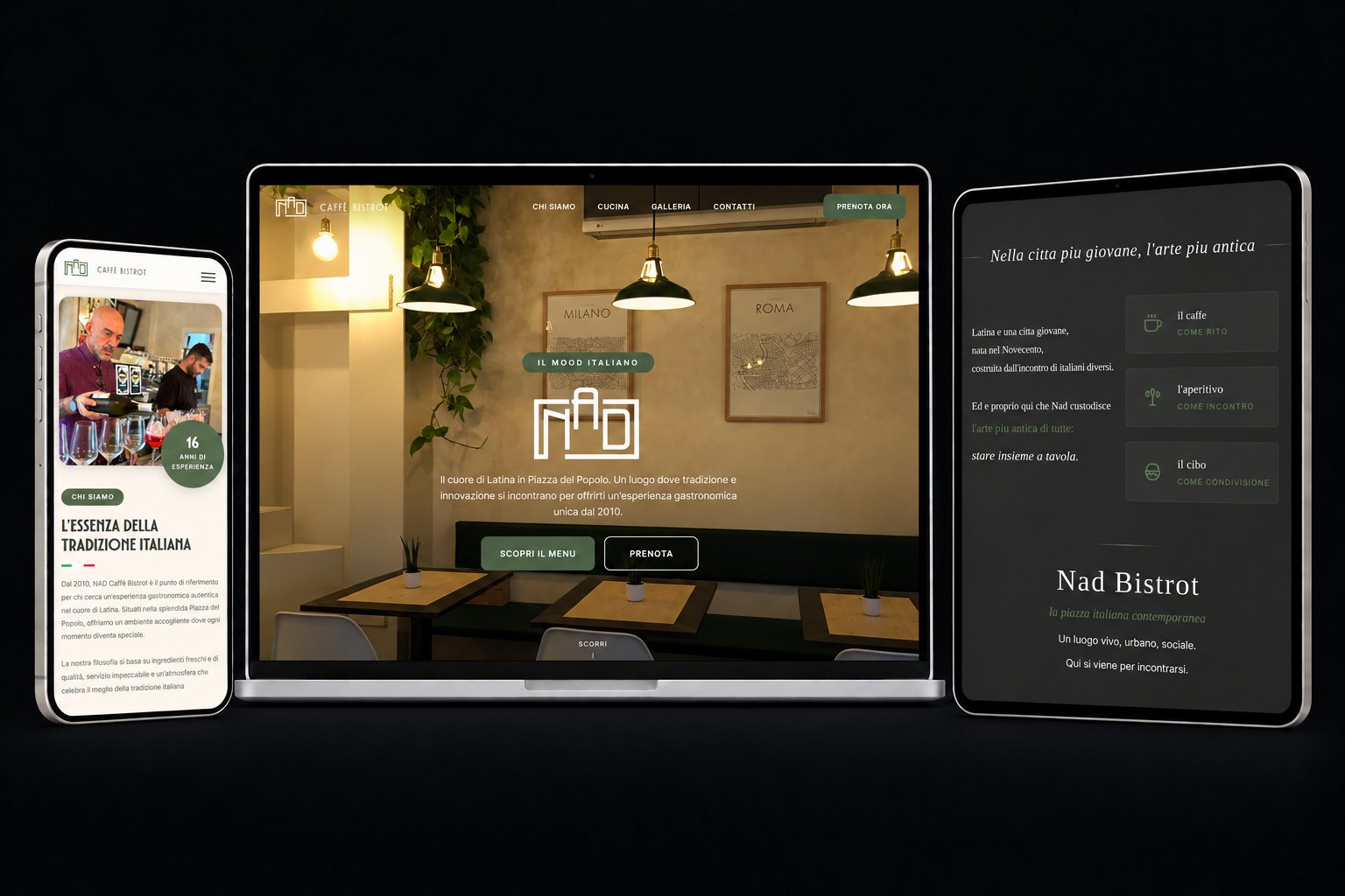 Nad Bistrot website on laptop, tablet and phone